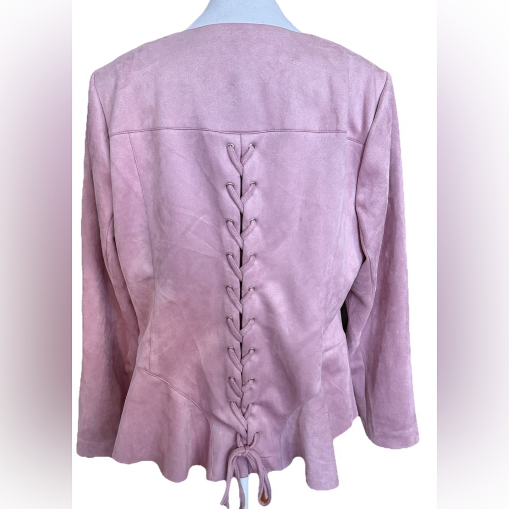 LANE BRYANT Pink Faux Suede Zip Front Jacket With Lace Up Back Plus Size 16W - Picture 4 of 7